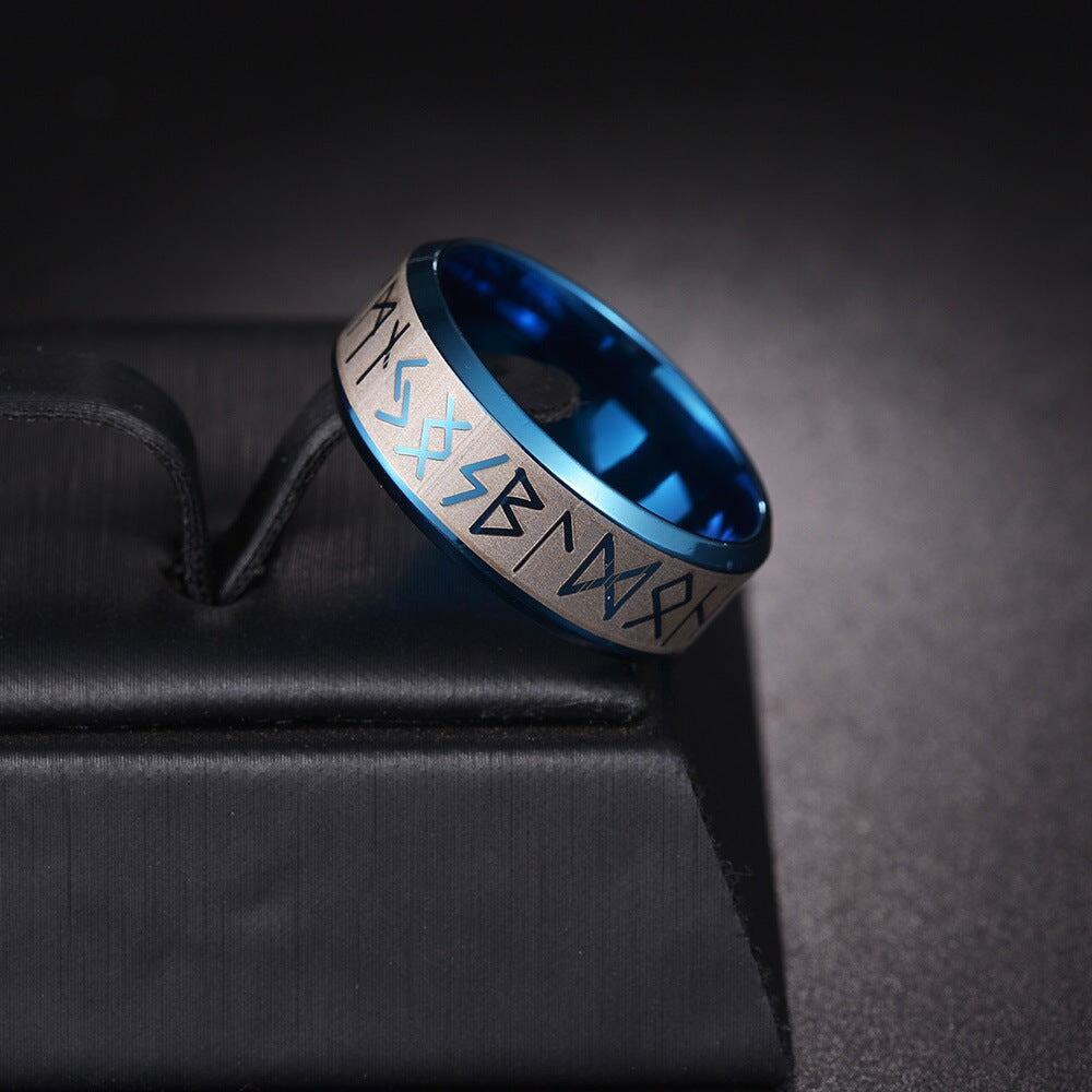 Blue Men's Norse Nordic Viking Rune Stainless Steel Metal Banded Ring Sz 9